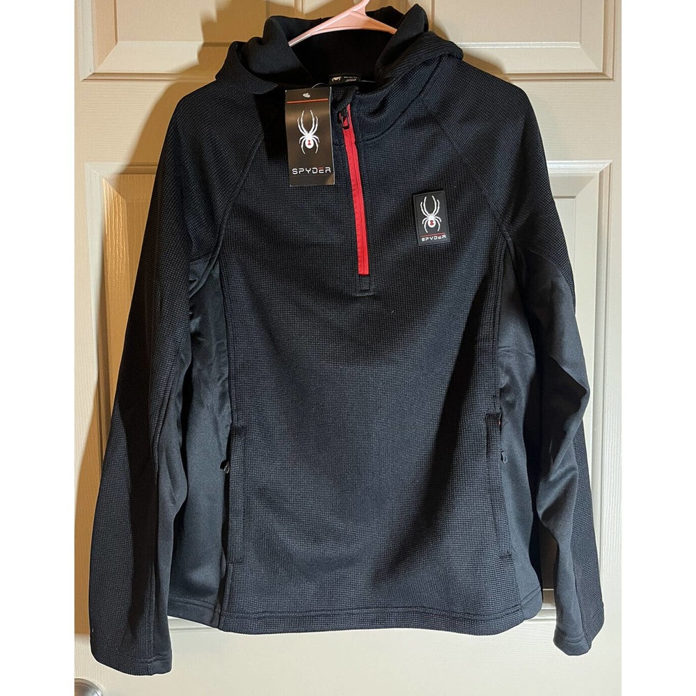 NWT. Mens Spyder Size Medium Black Pullover Sweater With Hoodie MSRP $129